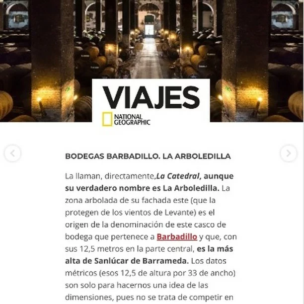 Cómo nos gusta National Geographic y sus artículos de viaje. Por aquí siempre ante de un viaje de vacaciones, miramos a ver si Viajes National Geographic ha publicado algo, sabemos que nos gustará sus propuestas!. Así que cuando hemos visto este artículo estamos encantados😍😍🎉.
El artículo completo aquí: https://viajes.nationalgeographic.com.es/gastronomia/catedrales-vino-ruta-por-bodegas-marco-jerez_21065
How much we love National Geographic and their travel articles. Before going on vacation, we always check if National Geographic Travel has published something new, as we know we’ll love their suggestions! 😍😍So, when we saw this article, we were thrilled.
Read the full article here: https://viajes.nationalgeographic.com.es/gastronomia/catedrales-vino-ruta-por-bodegas-marco-jerez_21065
#viajesng #natgeo #natgeoespana #rutadelvinodejerez #manzanilla #sanlucardebarrameda #barbadillo #barbadilloensingular